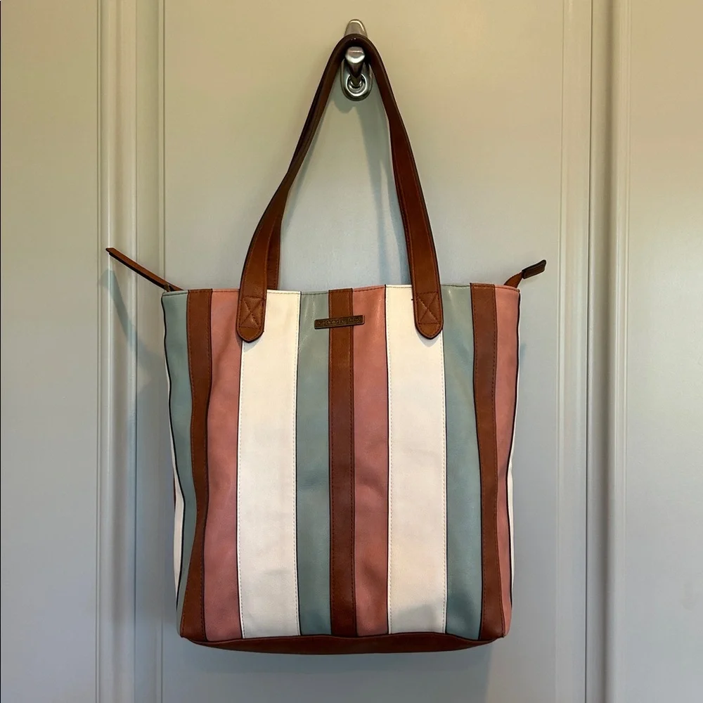 FRYE AND CO. Multicolor Striped Leather Tote - Brown, White, Pink, Blue - Picture 1 of 11